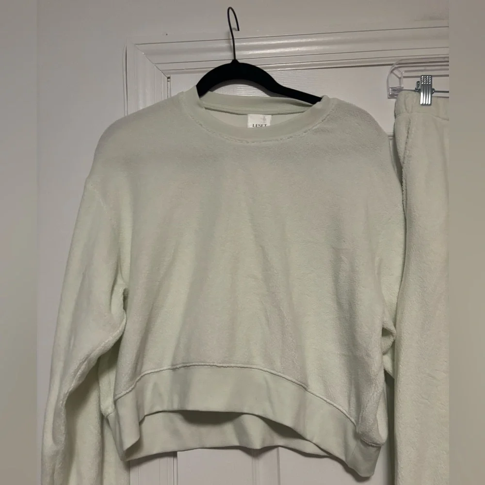 Leset Teddy Classic Crew & Jogger Set Celery Green  M French Terry Loungewear